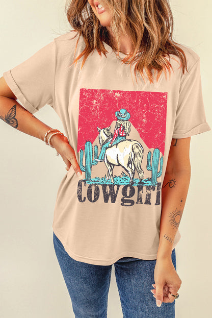 Cowgirl Rodeo Graphic Western Fashion Tee | Khaki