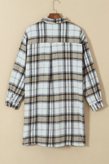 Plus Size Plaid Pocketed Side Slit Shacket | Multicolour