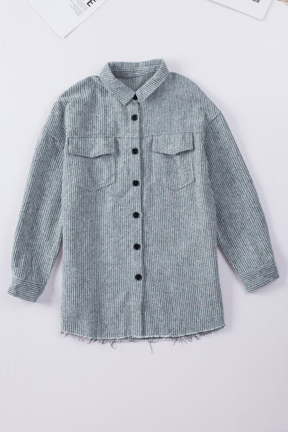 Textured Button Down Shirt Jacket With Pockets | Gray