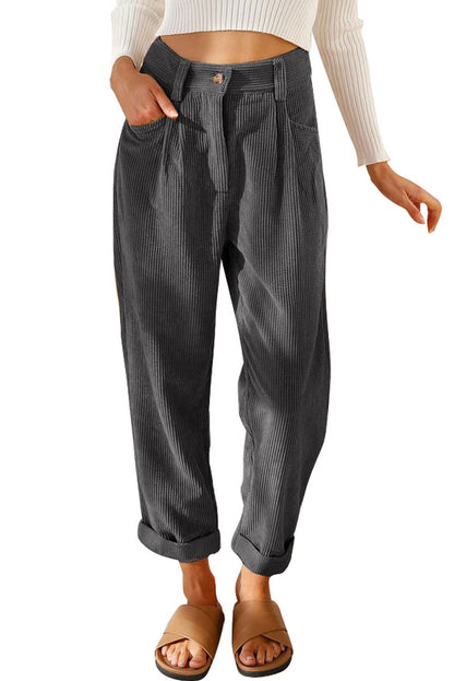 Corduroy High Waist Straight Leg Pants | Gray