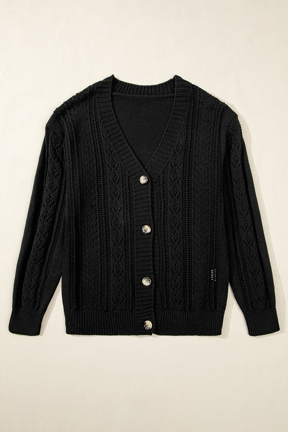 Open Knit Drop Shoulder Sweater Cardigan | Black