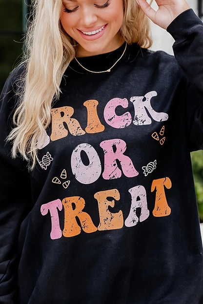 Trick Or Treat Graphic Crewneck Halloween Sweatshirt | Black