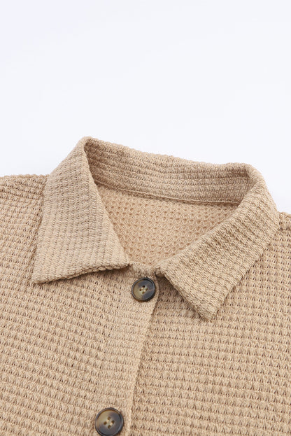 Waffle Knit Button Up Casual Shirt | Khaki