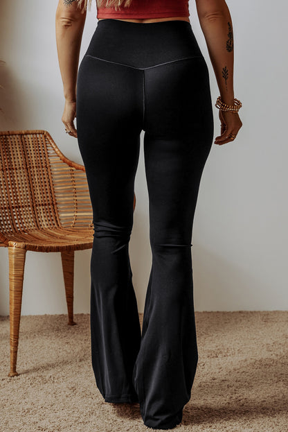 V Shape High Waist Flared Leggings | Black