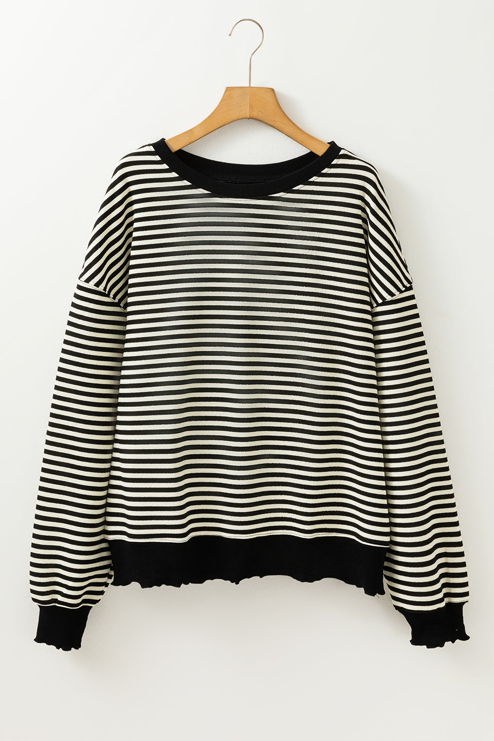 Loose Drop Shoulder Long Sleeve Top | Black Stripe