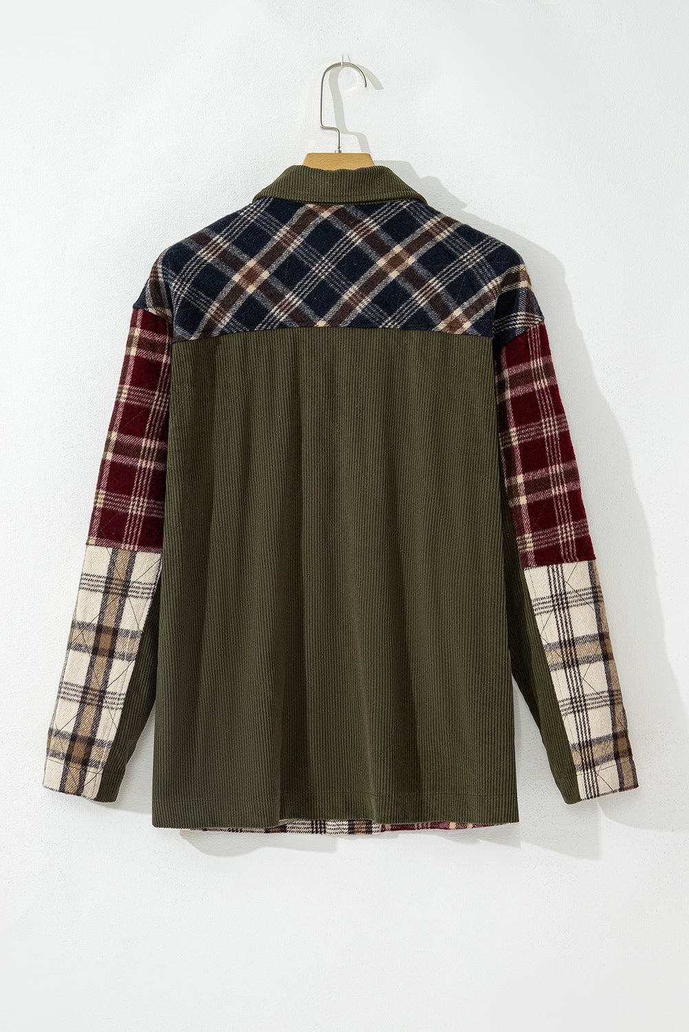 Mixed Plaid Patchwork Retro Shacket | Red