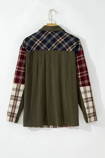 Mixed Plaid Patchwork Retro Shacket | Red