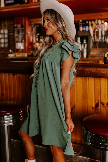 Ruffle Sleeve V Neck Frilled Shift Dress | Mist Green