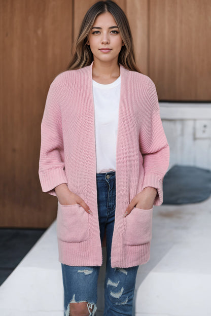 Oversized Fold Over Sleeve Open Front Cardigan | Pink