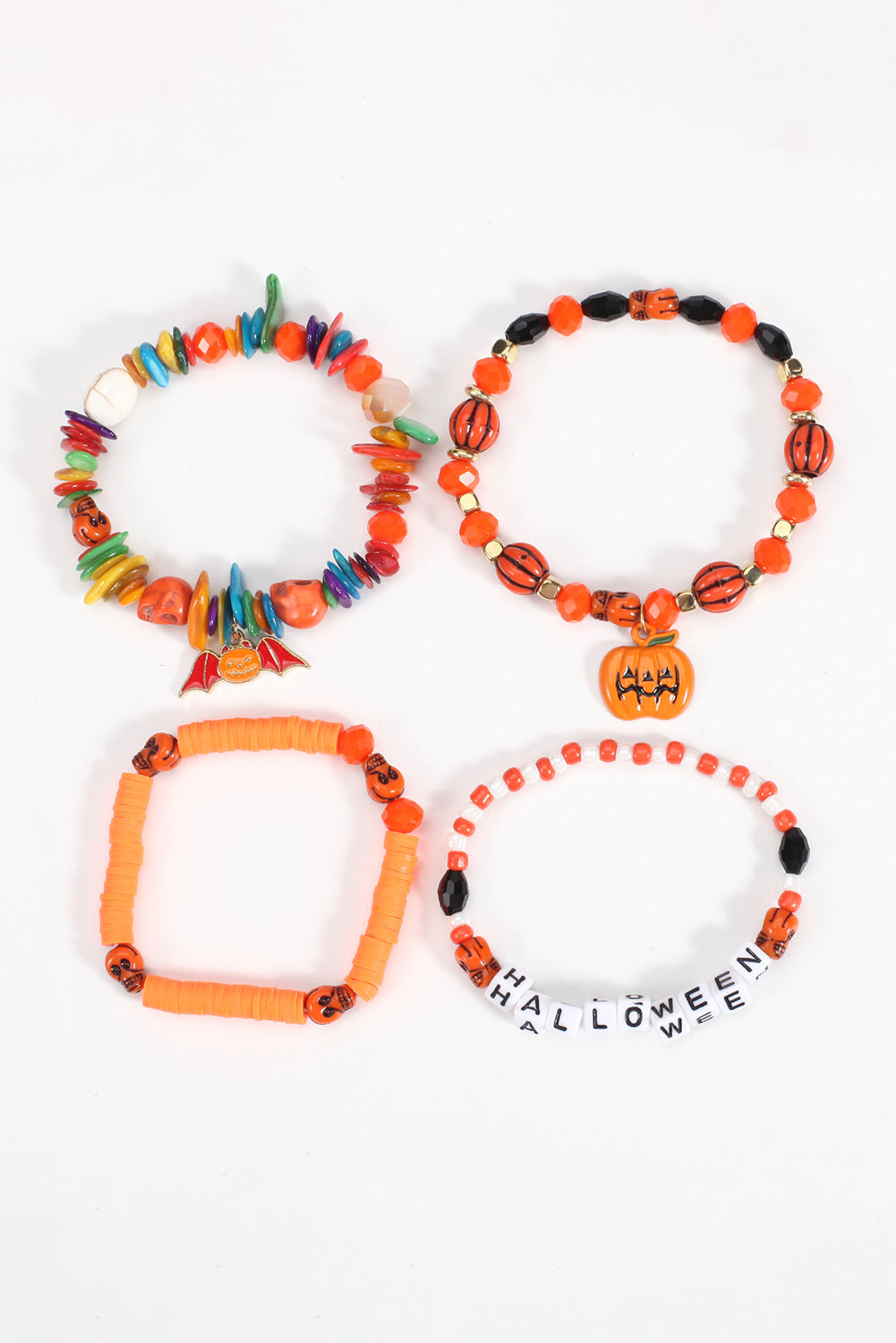 4Pcs Halloween Pumpkin Bat Spider Bracelet Set | Orange