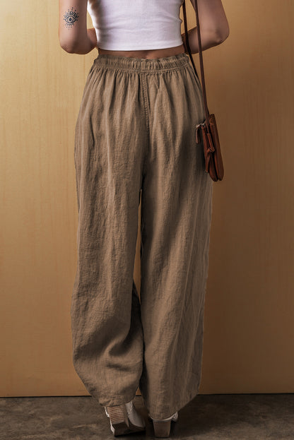 Cotton Linen Drawstring Waist Wide Leg Pants | Desert Palm