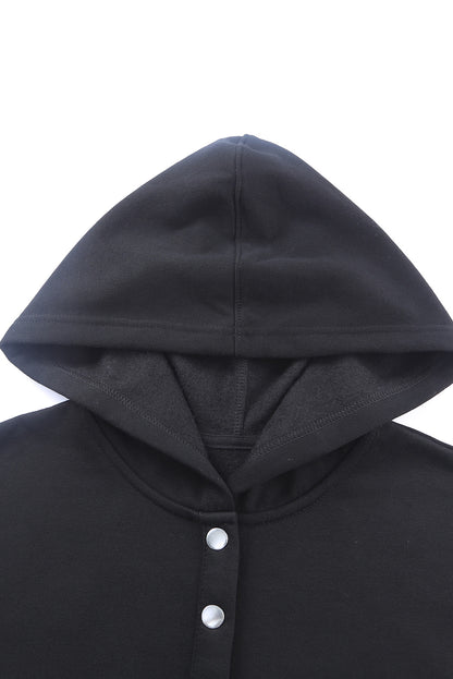 Batwing Sleeve Pocketed Henley Hoodie | Black