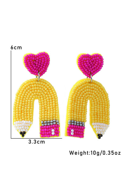 Heart Shape Pencil Rice Bead Drop Earrings | Yellow