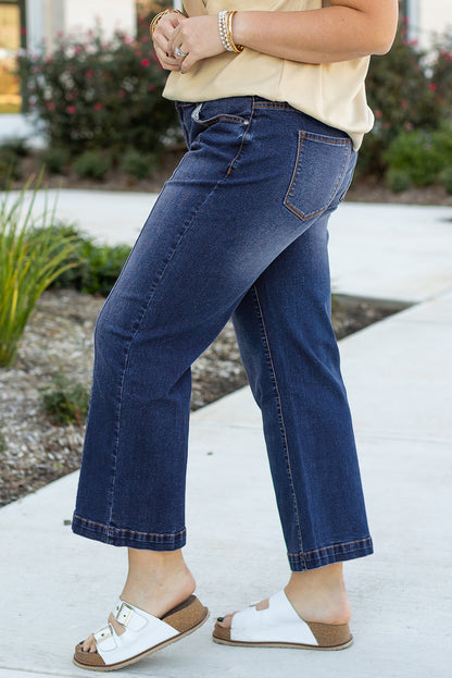 Plus Size Seamed Wide Leg High Waist Jeans | Navy Blue