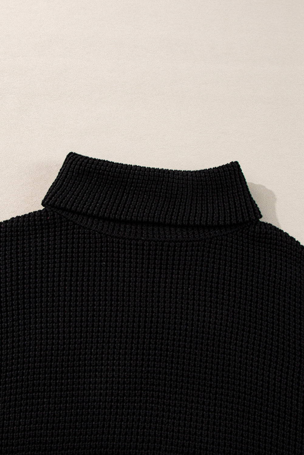 Striped Plaid Patchwork Waffle Knit Turtleneck Sweater | Black