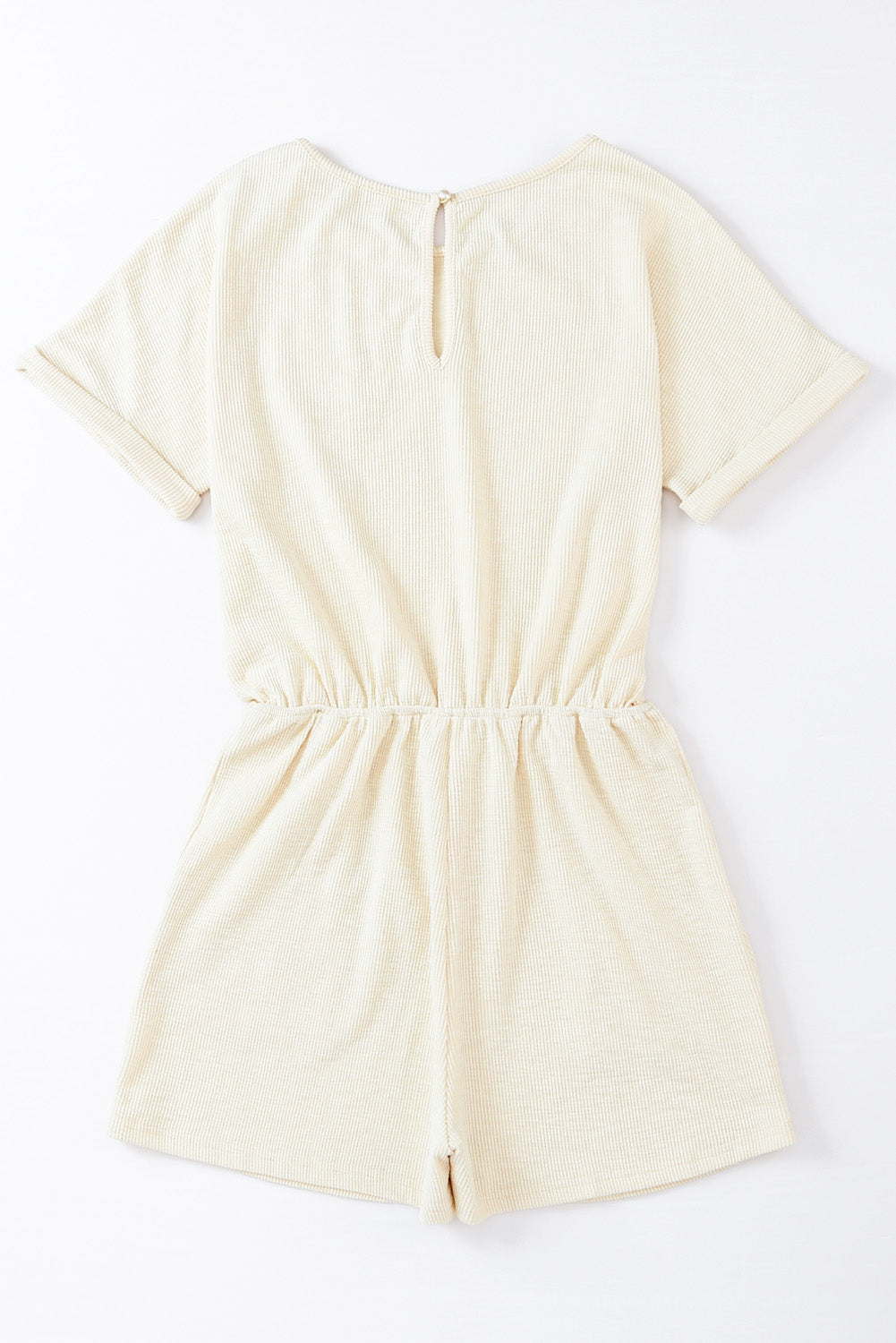 Ribbed Elastic Waist Romper | Beige