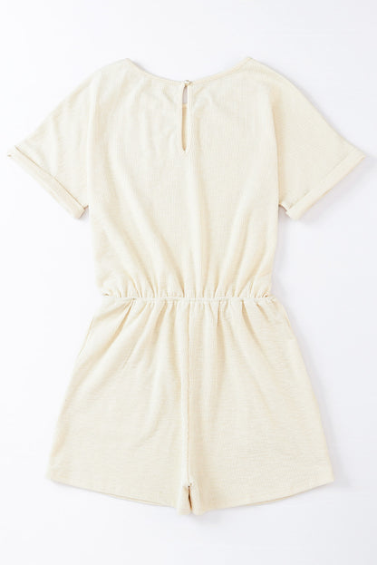 Ribbed Elastic Waist Romper | Beige