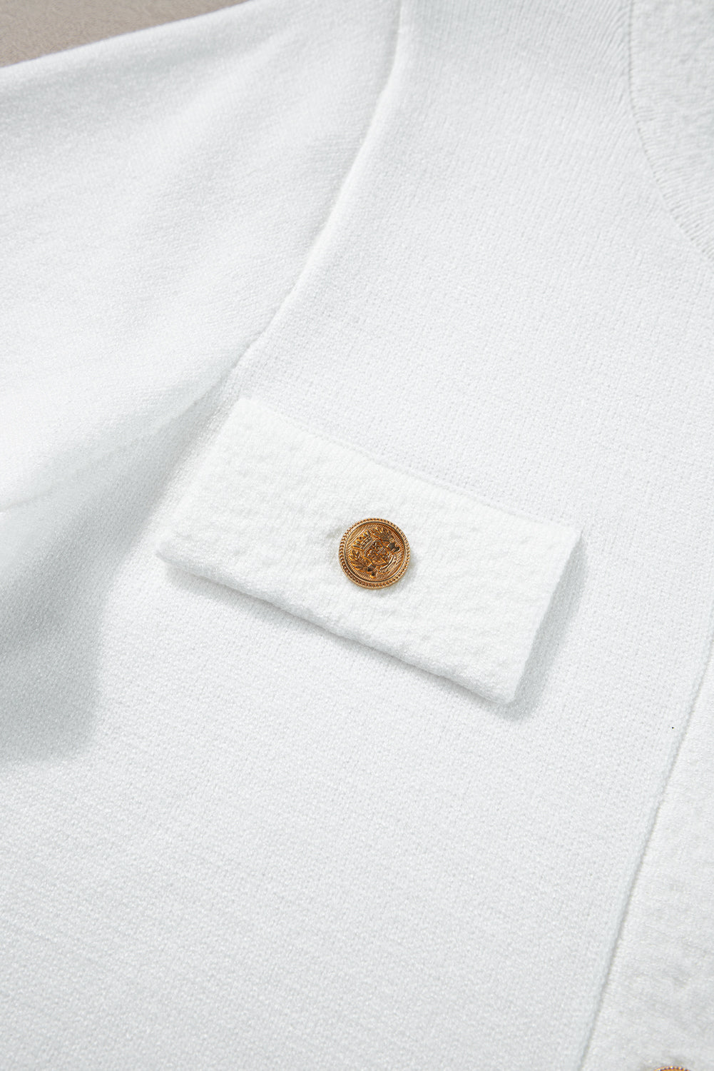 Gold Buttons Textured Sweater T Shirt | White