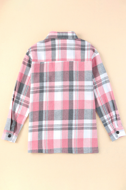 Plaid Button Up Patch Pocket Shirt | Pink