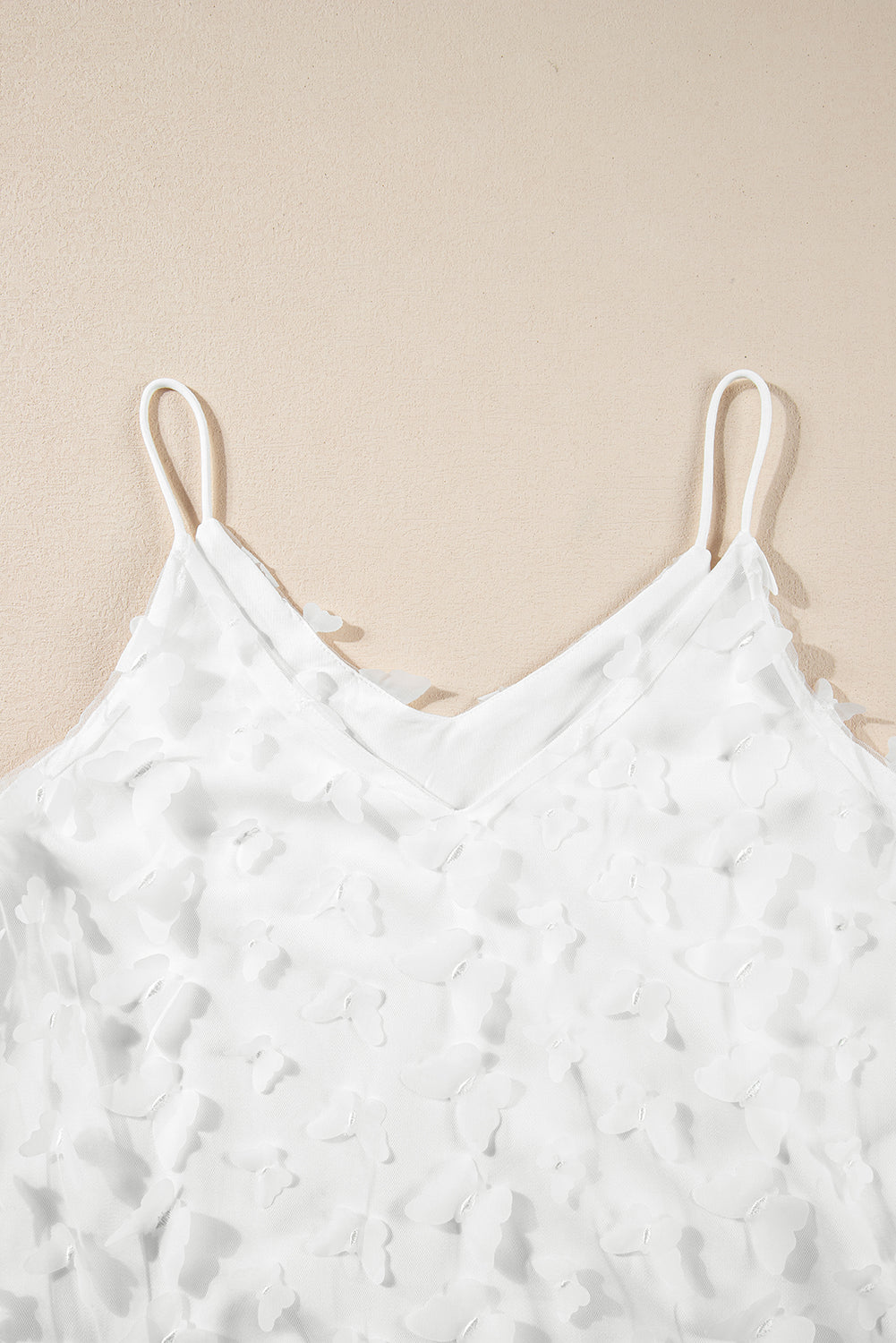 Butterfly Applique Mesh Overlay Tank Top | White