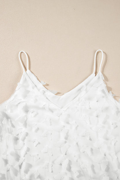 Butterfly Applique Mesh Overlay Tank Top | White