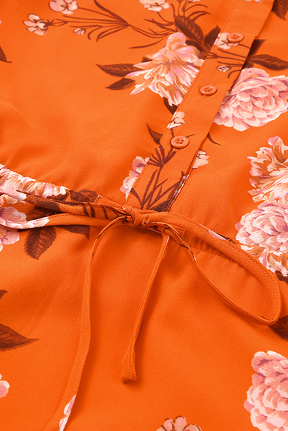 Vintage Floral Print Drawstring Flowy Dress | Orange