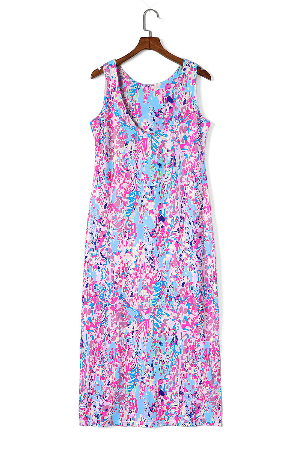 Abstract Floral Print Sleeveless Maxi Dress | Purple