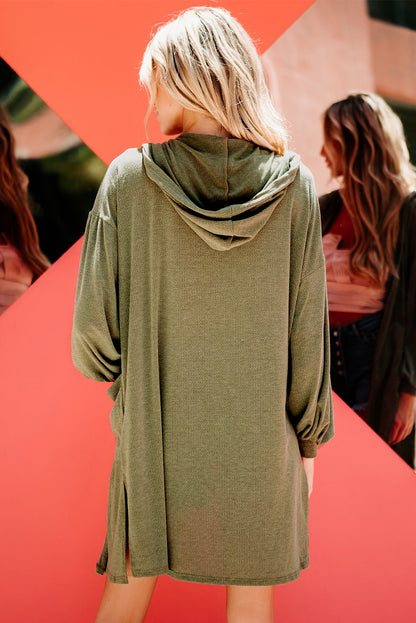 Hooded Side Split Open Kimono With Pocket | Guacamole Green