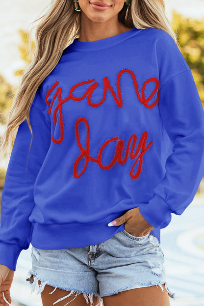 Tinsel Game Day Drop Shoulder Graphic Sweatshirt | Dark Blue