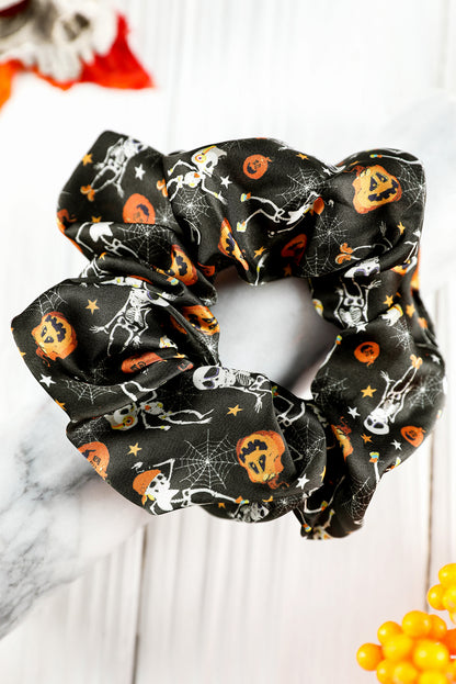 Halloween Pattern Print Hair Scrunchie | Black