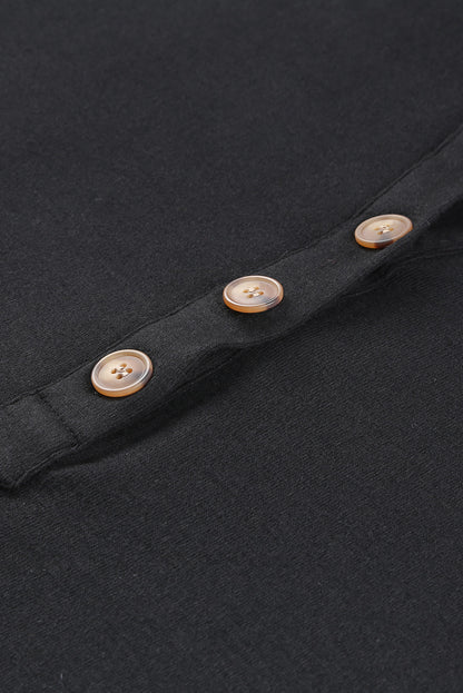 Buttoned High And Low Hem Hoodie | Black