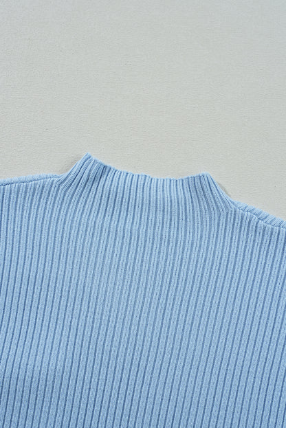 Patch Pocket Ribbed Knit Short Sleeve Sweater | Beau Blue