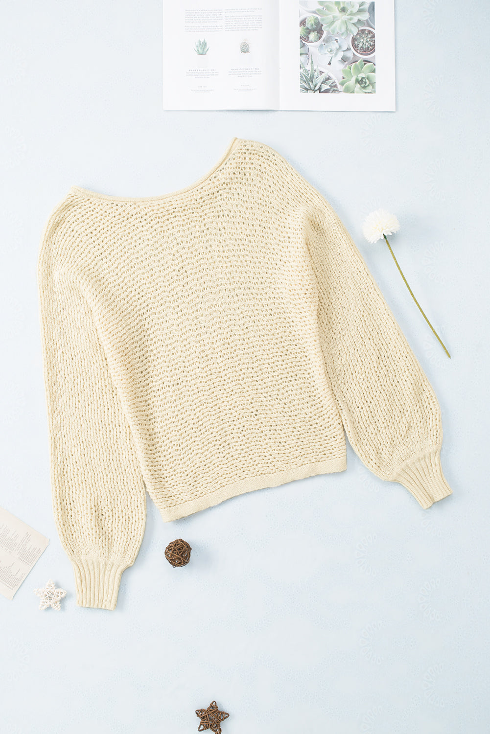 Sheer Openwork Knit Sweater | Apricot