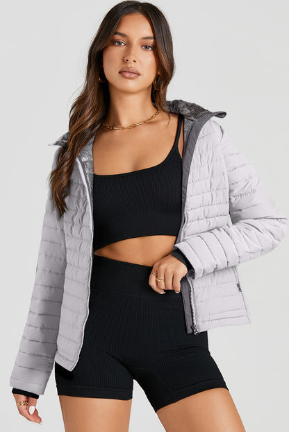 Solid Colour Quilted Zip-Up Puffer Jacket | Silvery