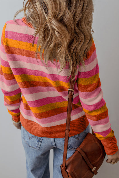 Colour Block Ribbed Edge Round Neck Sweater | Orange