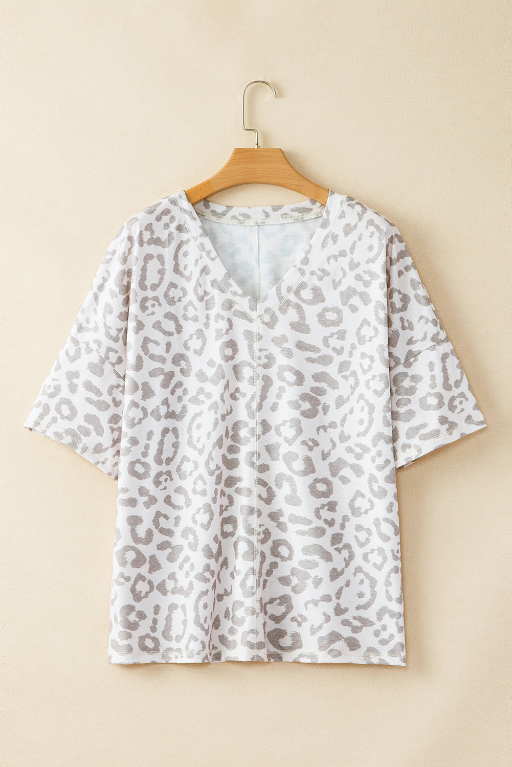 Leopard Print V Neck Plus Size T Shirt | Brown