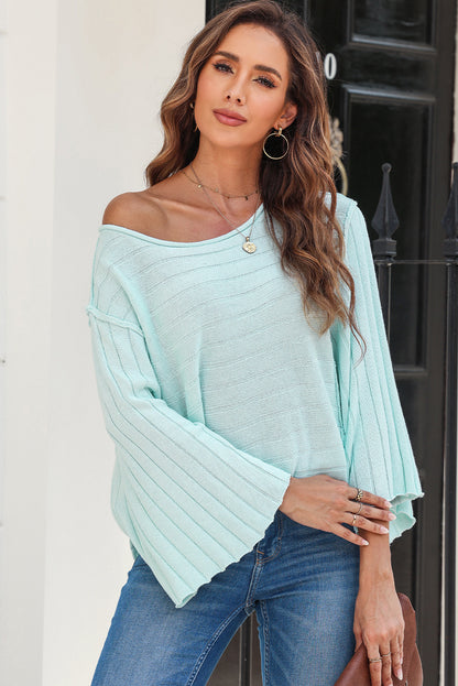 Exposed Seam Ribbed Knit Dolman Top | Green