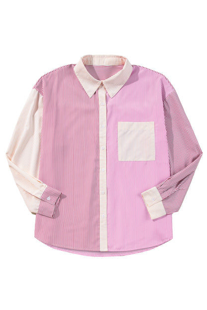 Print Colourblock Plus Size Shirt | Pink Stripe