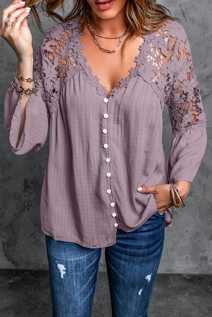 Crochet Lace Button Top | Purple