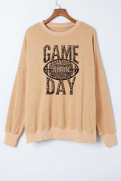 Loose Leopard Rugby Football Game Day Graphic Sweatshirt | Khaki