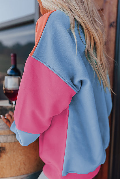 Colourblock Patchwork Drop Shoulder Sweatshirt | Bright Pink