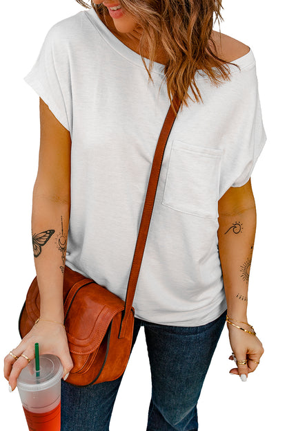 White Pocketed Tee With Side Slits | white