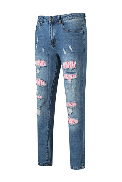 Valentines Day Heart Patchwork Jeans | Sky Blue