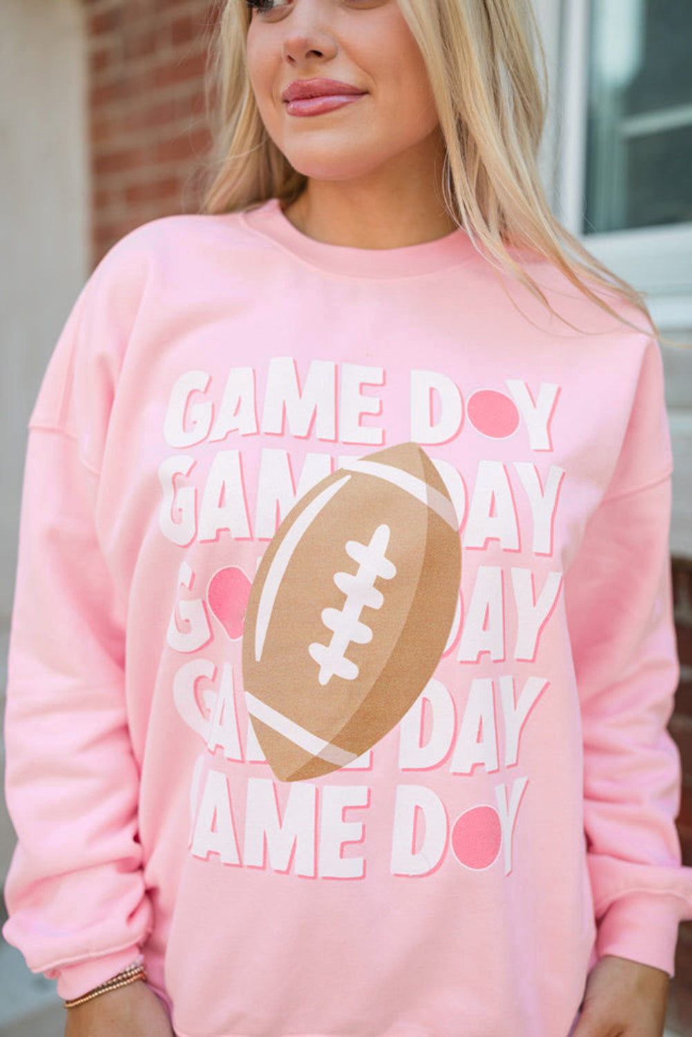 Game Day Rugby Football Graphic Pullover Sweatshirt | Pink