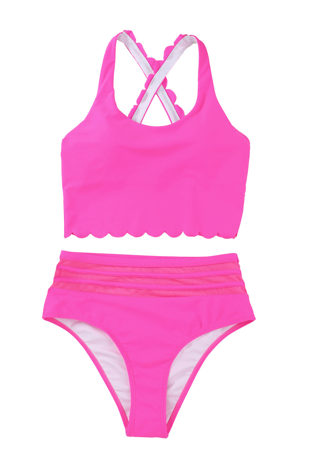 Scalloped Criss Cross High Waist Bikini | Rose