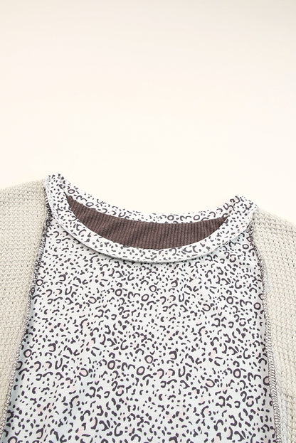 Colourblock Textured Knit Patchwork Top | Leopard