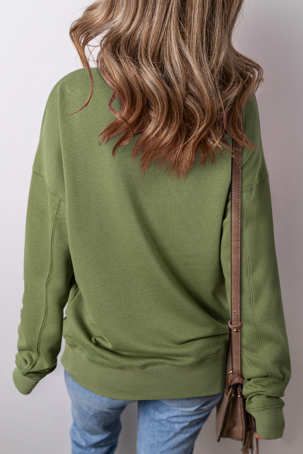 Drop Shoulder Crisscross Stitching Pocketed Loose Sweatshirt | Vineyard Green