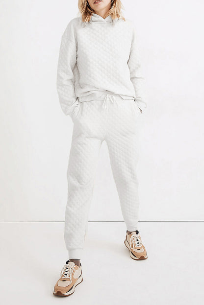 Quilted Hoodie And Sweatpants Two Piece Set | White