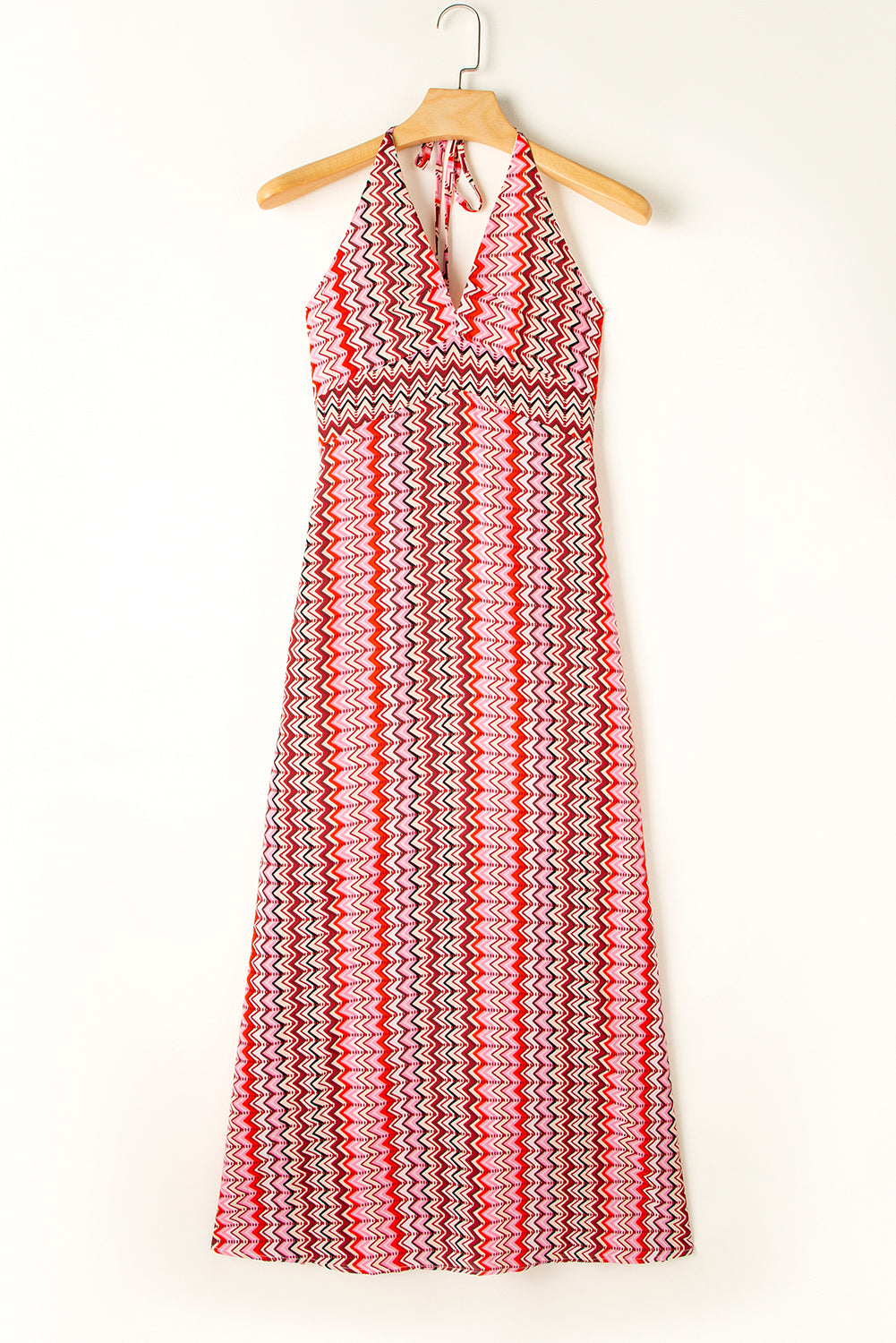 Halter Neck Tribal Boho Printed Backless Maxi Dress | Red