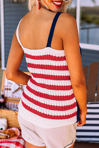 Stars And Stripes Flag Pattern Knitted Tank | Red